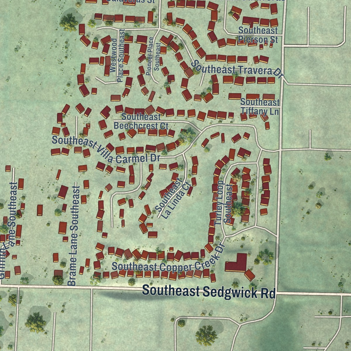 Second close-up of the map of East Port Orchard, Washington print showing more streets and buildings