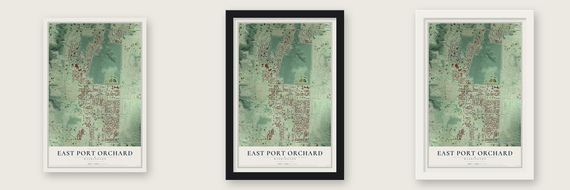 East Port Orchard, Washington map unframed, in a black wood frame and in a white wood frame