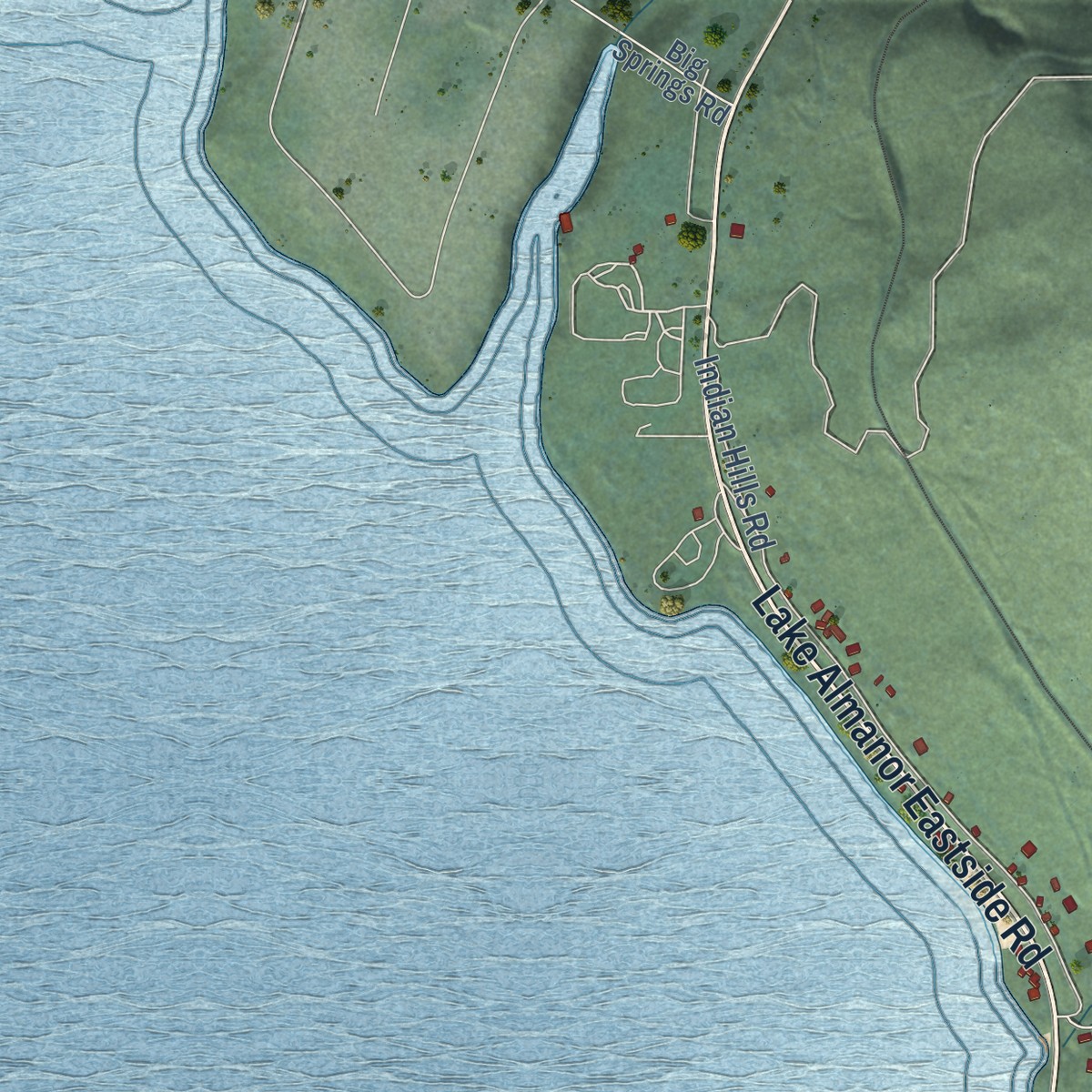 Second close-up of the map of East Shore, California print showing more streets and buildings