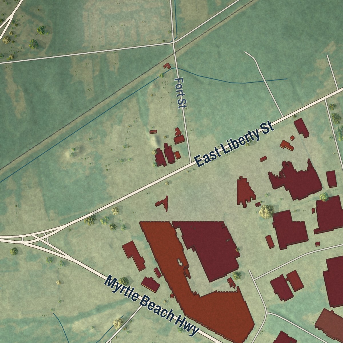 Second close-up of the map of East Sumter, South Carolina print showing more streets and buildings