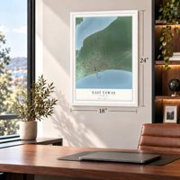 East Tawas, Michigan map, 18 x 24 inch print in a white frame in a home office