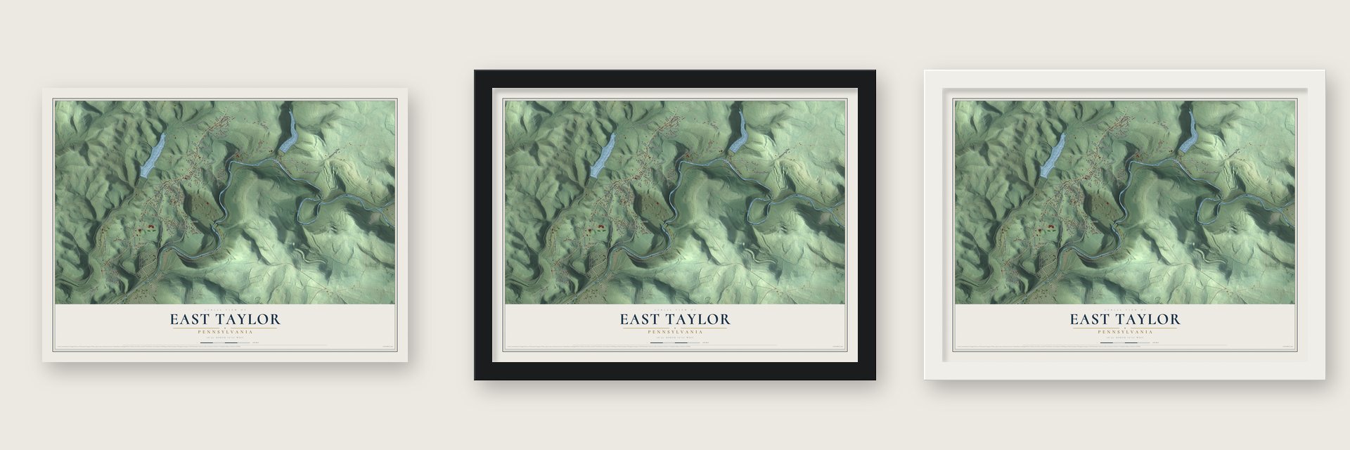 East Taylor, Pennsylvania map unframed, in a black wood frame and in a white wood frame