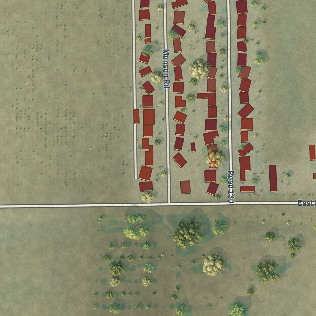 Second close-up of the map of East Tulare Villa, California print showing more streets and buildings