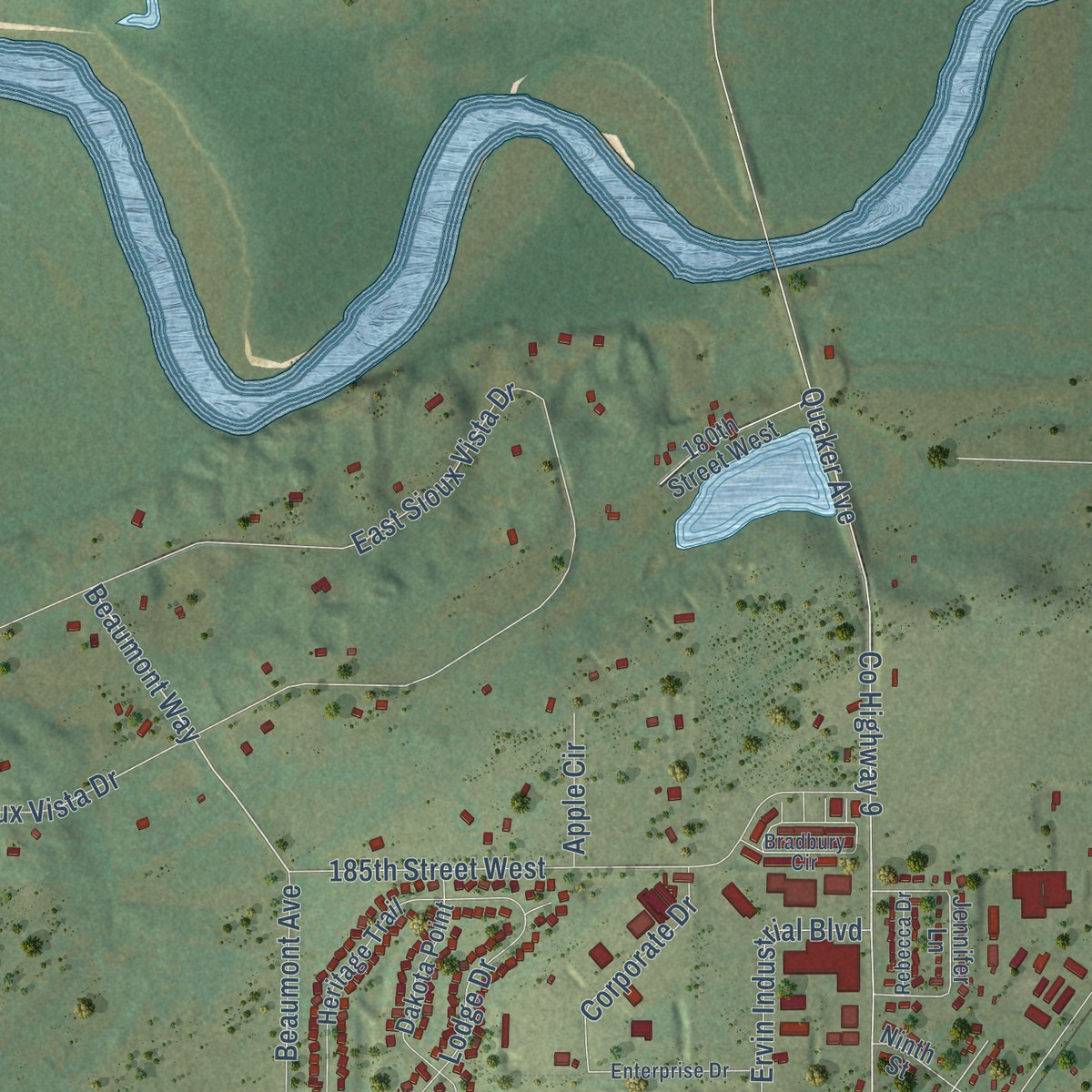 Second close-up of the map of East Union, Minnesota print showing more streets and buildings