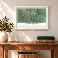 East Uniontown, Pennsylvania map, 12 x 18 inch print in a white frame in an entryway