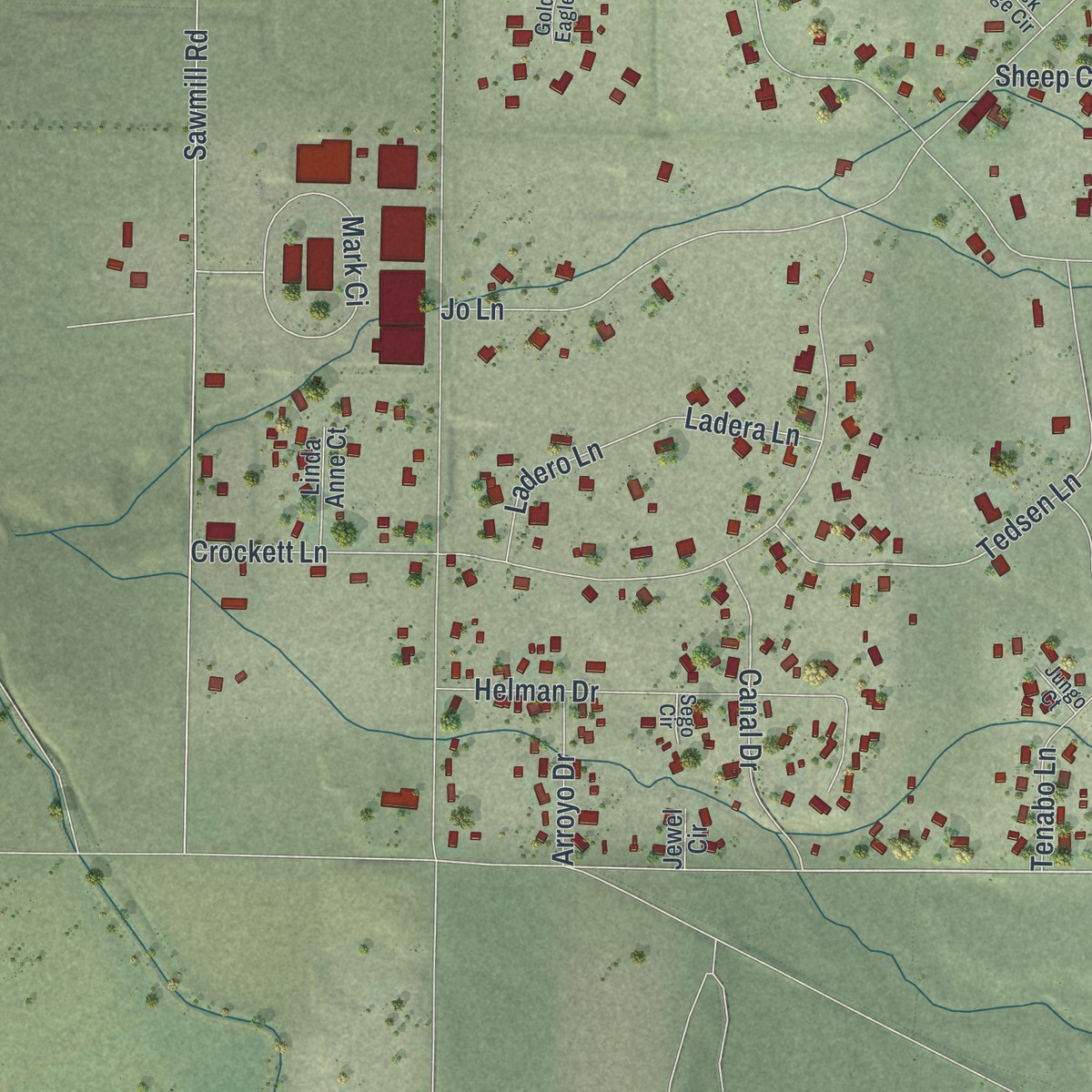 Second close-up of the map of East Valley, Nevada print showing more streets and buildings
