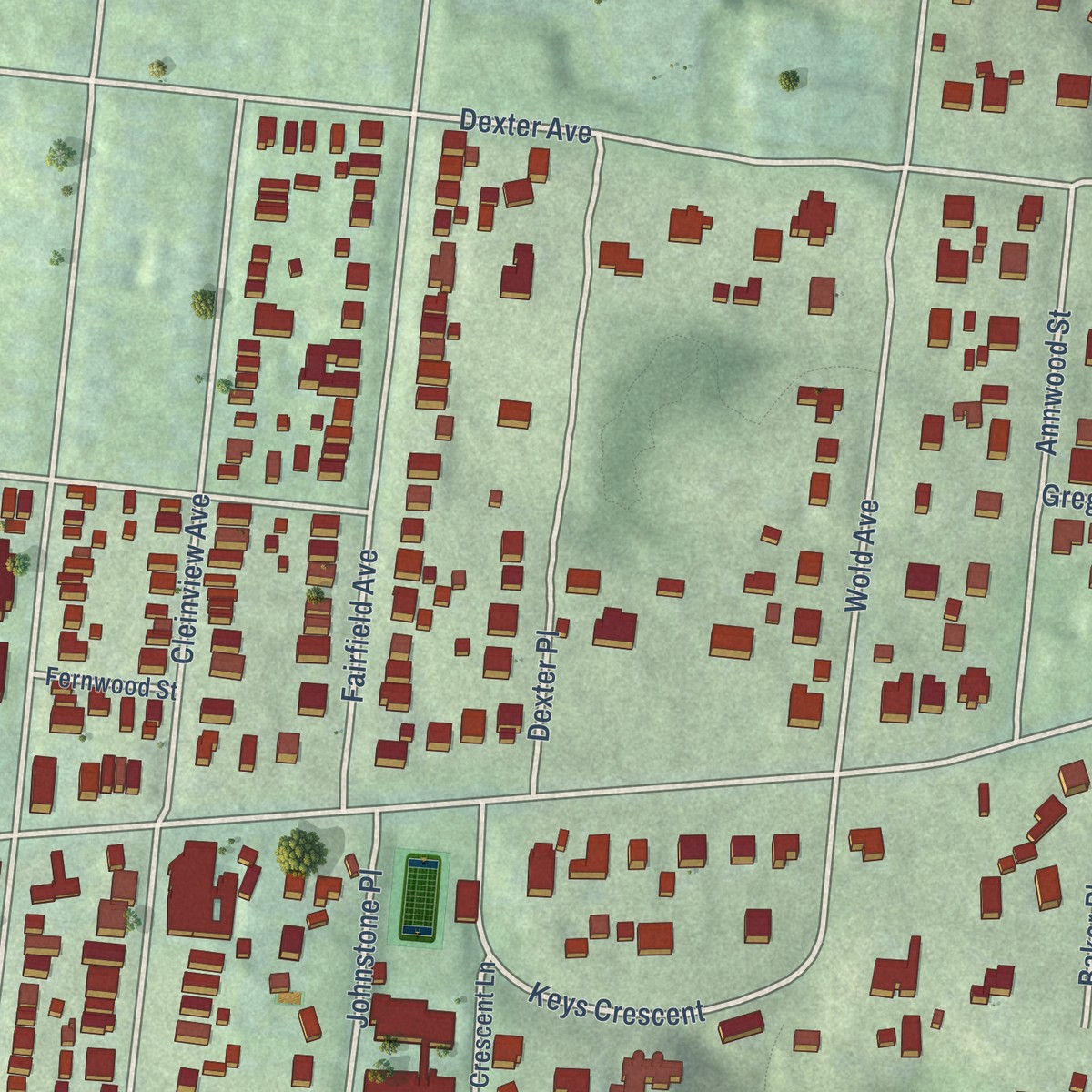 Second close-up of the map of East Walnut Hills, Ohio print showing more streets and buildings