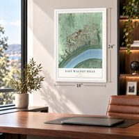 East Walnut Hills, Ohio map, 18 x 24 inch print in a white frame in a home office
