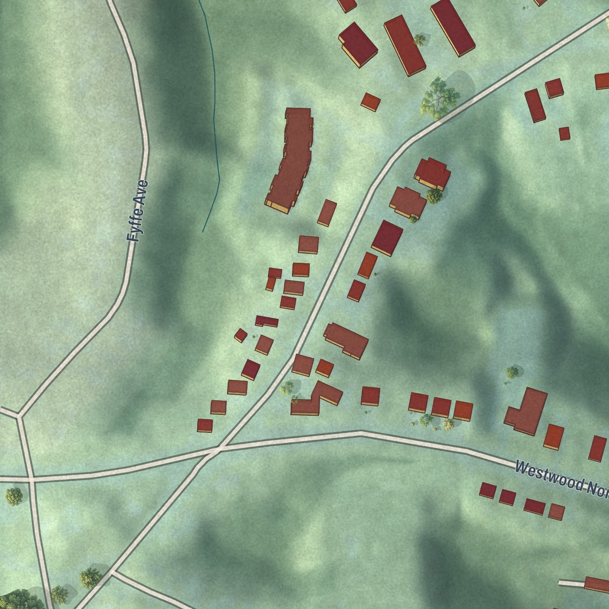 Second close-up of the map of East Westwood, Ohio print showing more streets and buildings