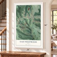 East Westwood, Ohio map, 24 x 36 inch print in a white frame by a staircase