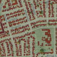 Second close-up of the map of East Whittier, California print showing more streets and buildings