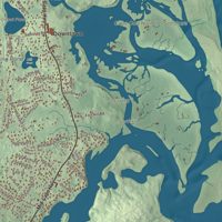 Close-up of the map of Eastham, Massachusetts print showing terrain and local geography