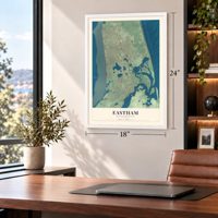 Eastham, Massachusetts map, 18 x 24 inch print in a white frame in a home office