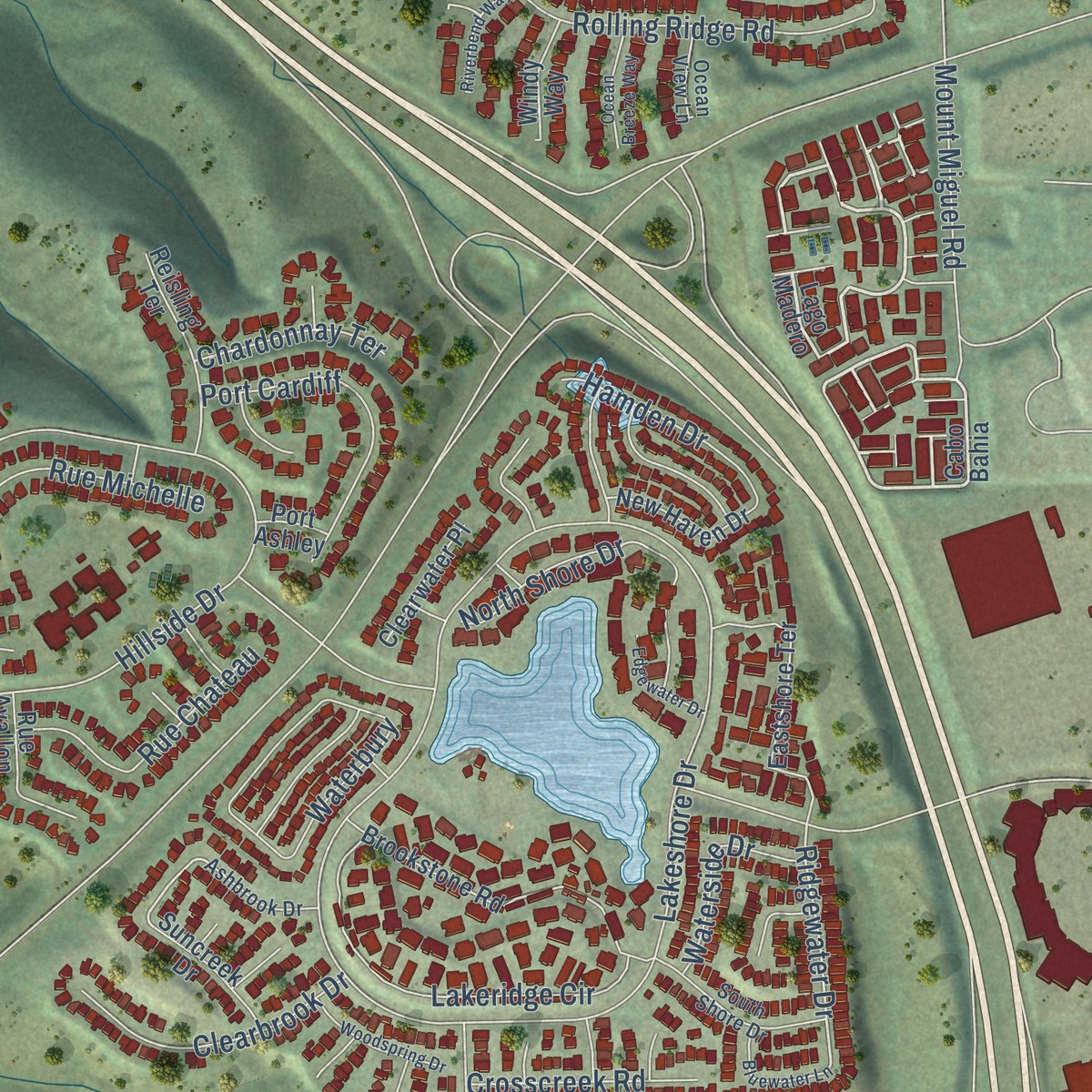 Second close-up of the map of Eastlake, California print showing more streets and buildings