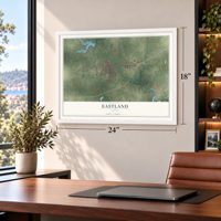 Eastland, Texas map, 18 x 24 inch print in a white frame in a home office