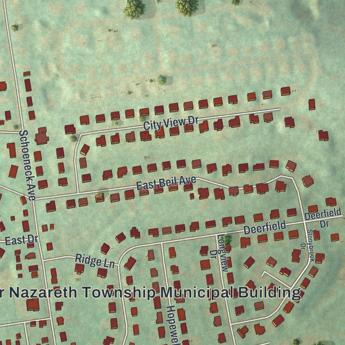 Second close-up of the map of Eastlawn Gardens, Pennsylvania print showing more streets and buildings
