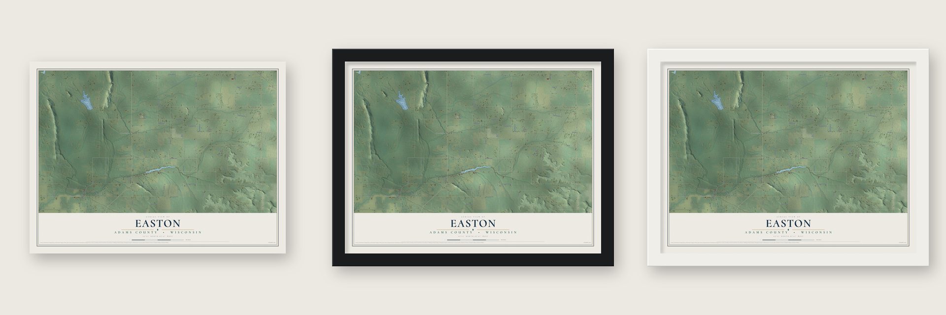 Easton, Adams County, Wisconsin map unframed, in a black wood frame and in a white wood frame