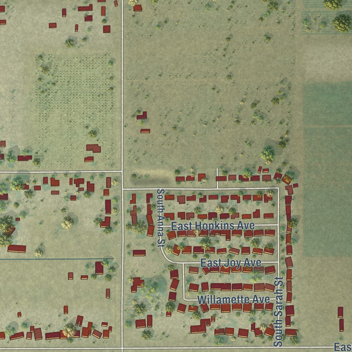 Second close-up of the map of Easton, California print showing more streets and buildings