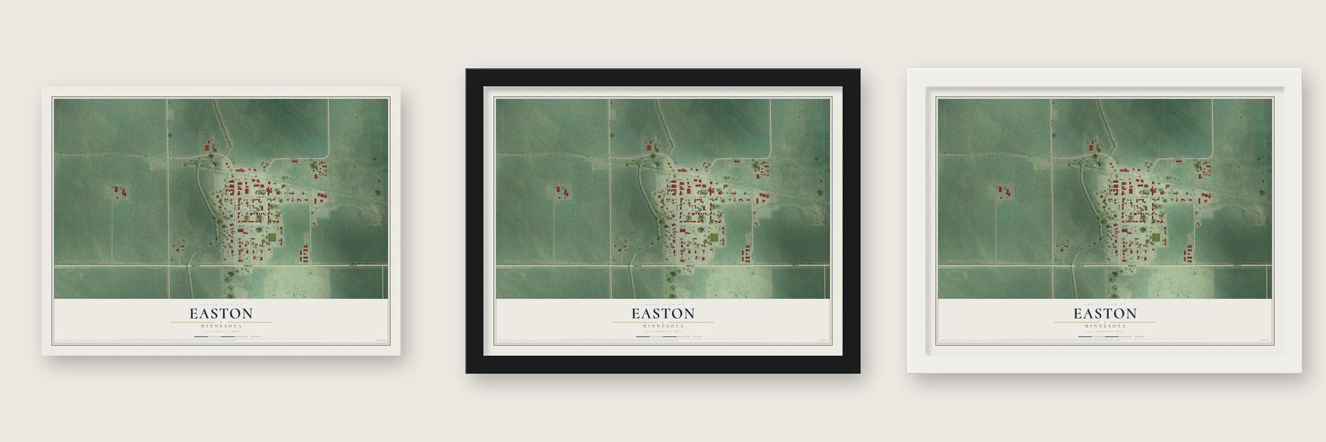 Easton, Minnesota map unframed, in a black wood frame and in a white wood frame