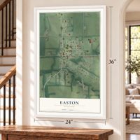 Easton, Missouri map, 24 x 36 inch print in a white frame by a staircase