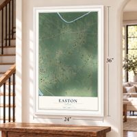 Easton, Texas map, 24 x 36 inch print in a white frame by a staircase