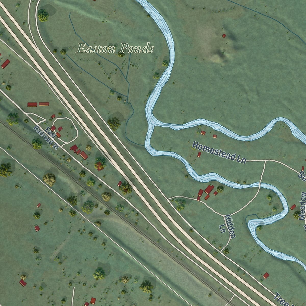 Second close-up of the map of Easton, Washington print showing more streets and buildings