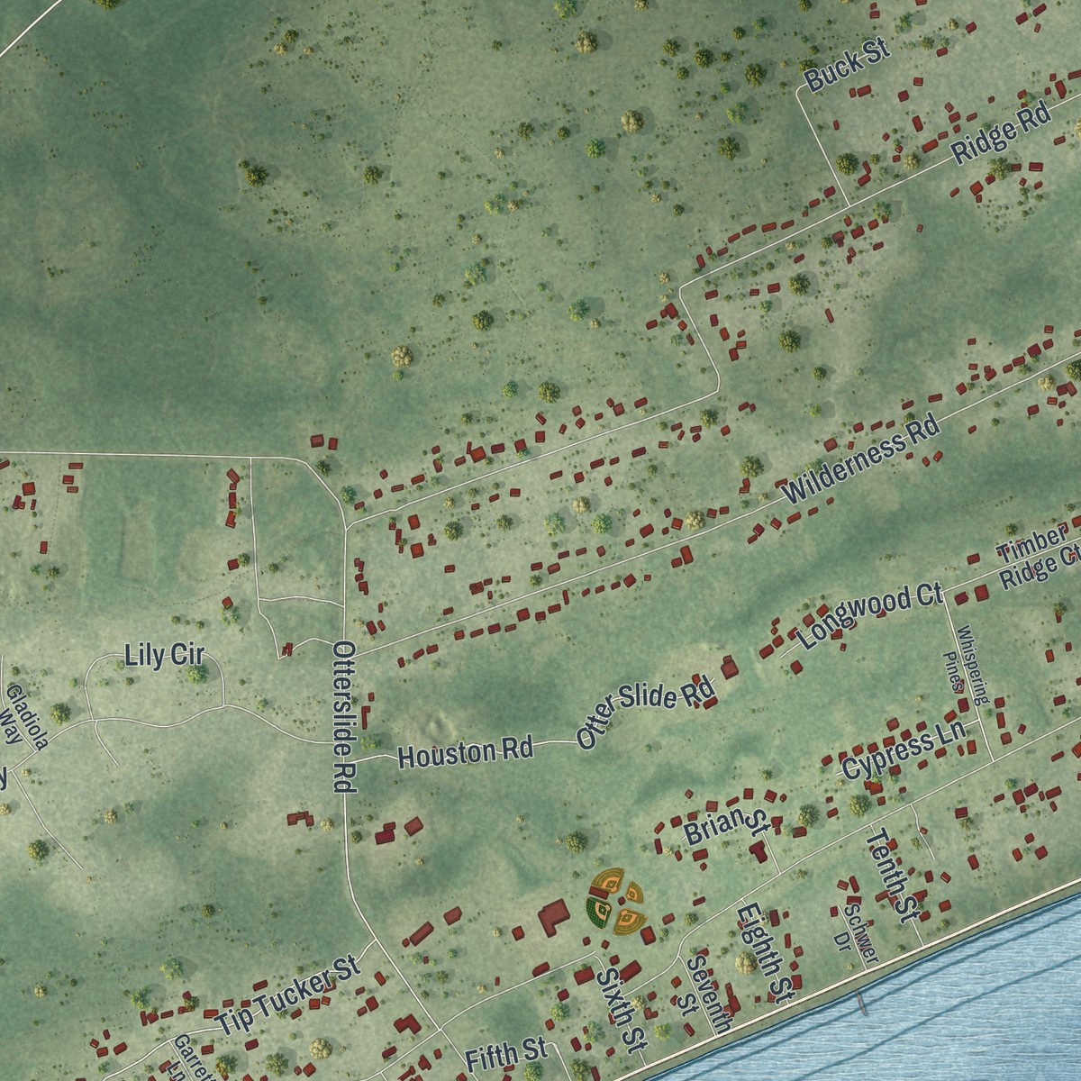 Second close-up of the map of Eastpoint, Florida print showing more streets and buildings