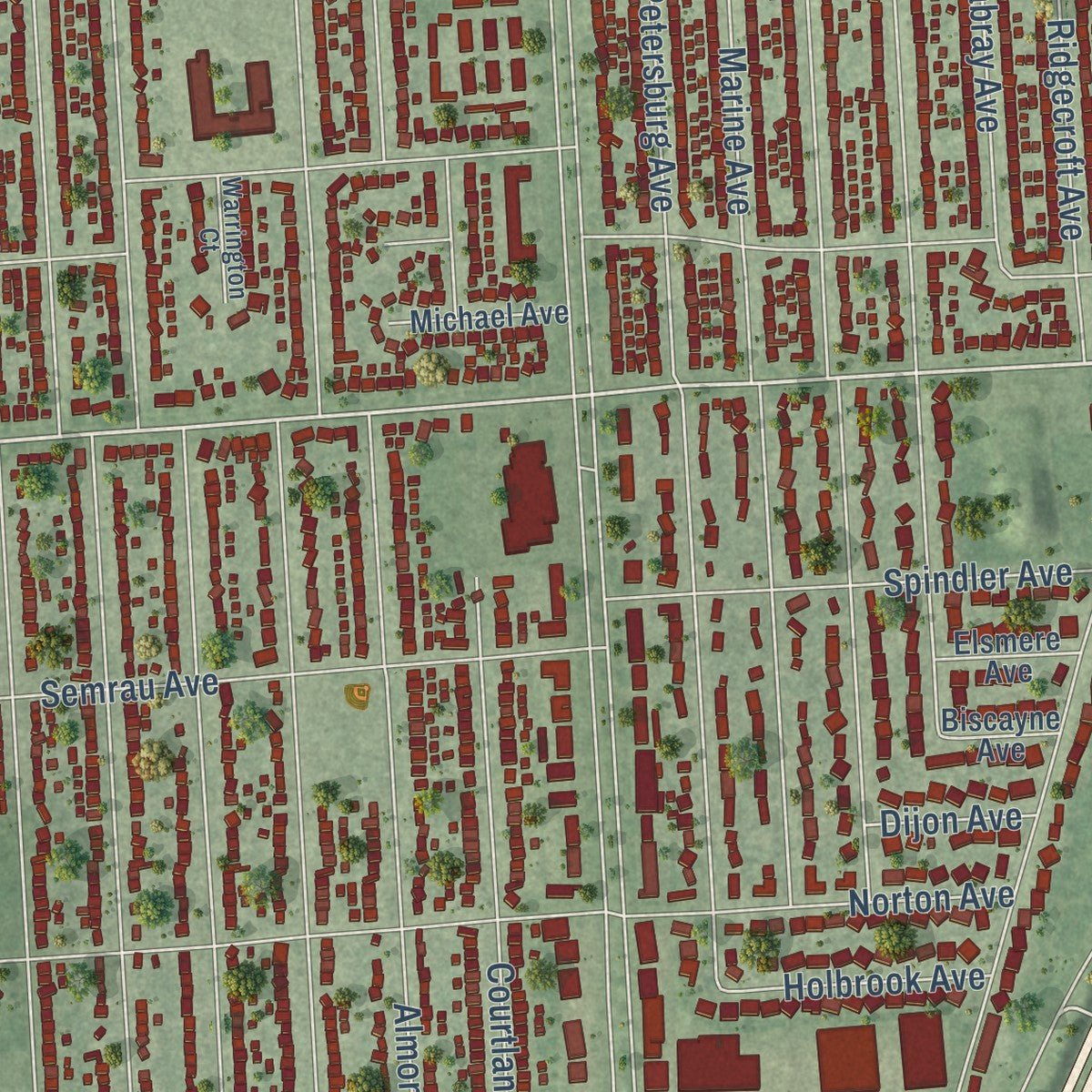 Second close-up of the map of Eastpointe, Michigan print showing more streets and buildings