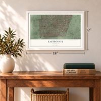 Eastpointe, Michigan map, 12 x 18 inch print in a white frame in an entryway