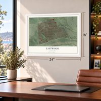 Eastwood, New York map, 18 x 24 inch print in a white frame in a home office