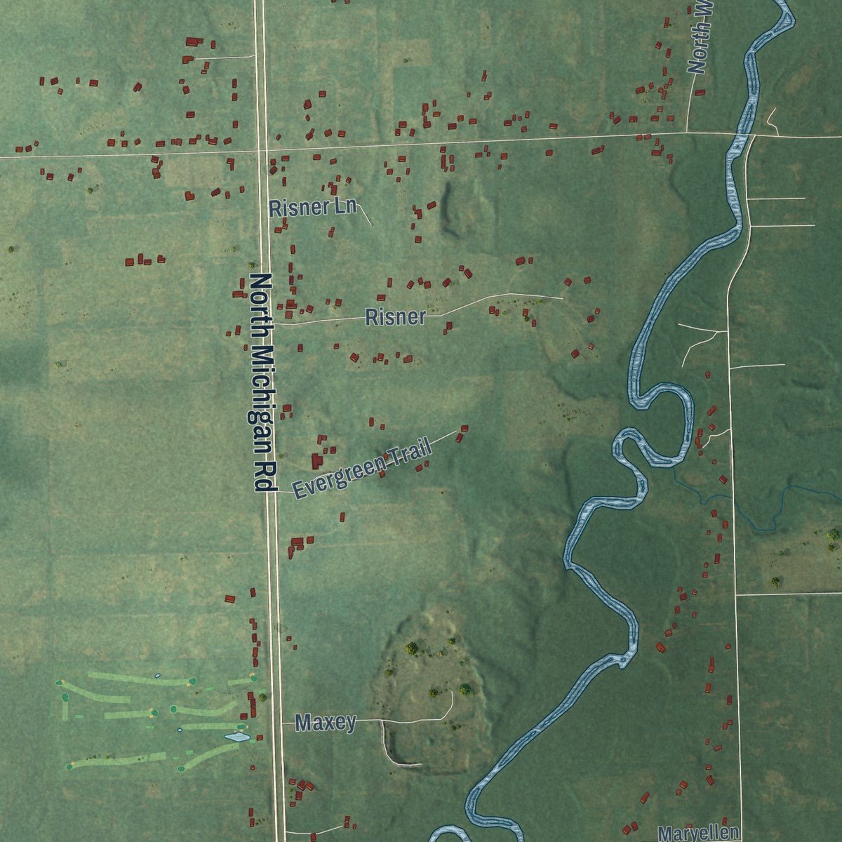 Second close-up of the map of Eaton Rapids, Eaton County, Michigan print showing more streets and buildings