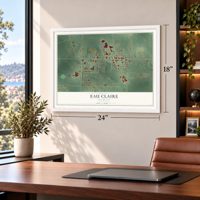 Eau Claire, Michigan map, 18 x 24 inch print in a white frame in a home office