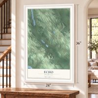 Echo, Michigan map, 24 x 36 inch print in a white frame by a staircase