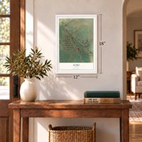 Echo, Oregon map, 12 x 18 inch print in a white frame in an entryway