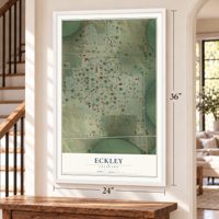 Eckley, Colorado map, 24 x 36 inch print in a white frame by a staircase