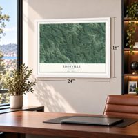 Eddyville, Oregon map, 18 x 24 inch print in a white frame in a home office