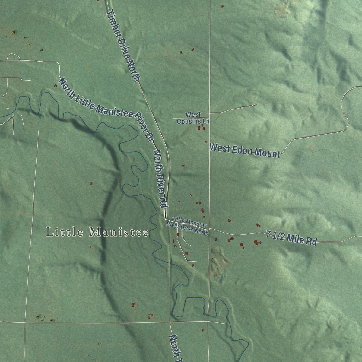 Second close-up of the map of Eden, Lake County, Michigan print showing more streets and buildings