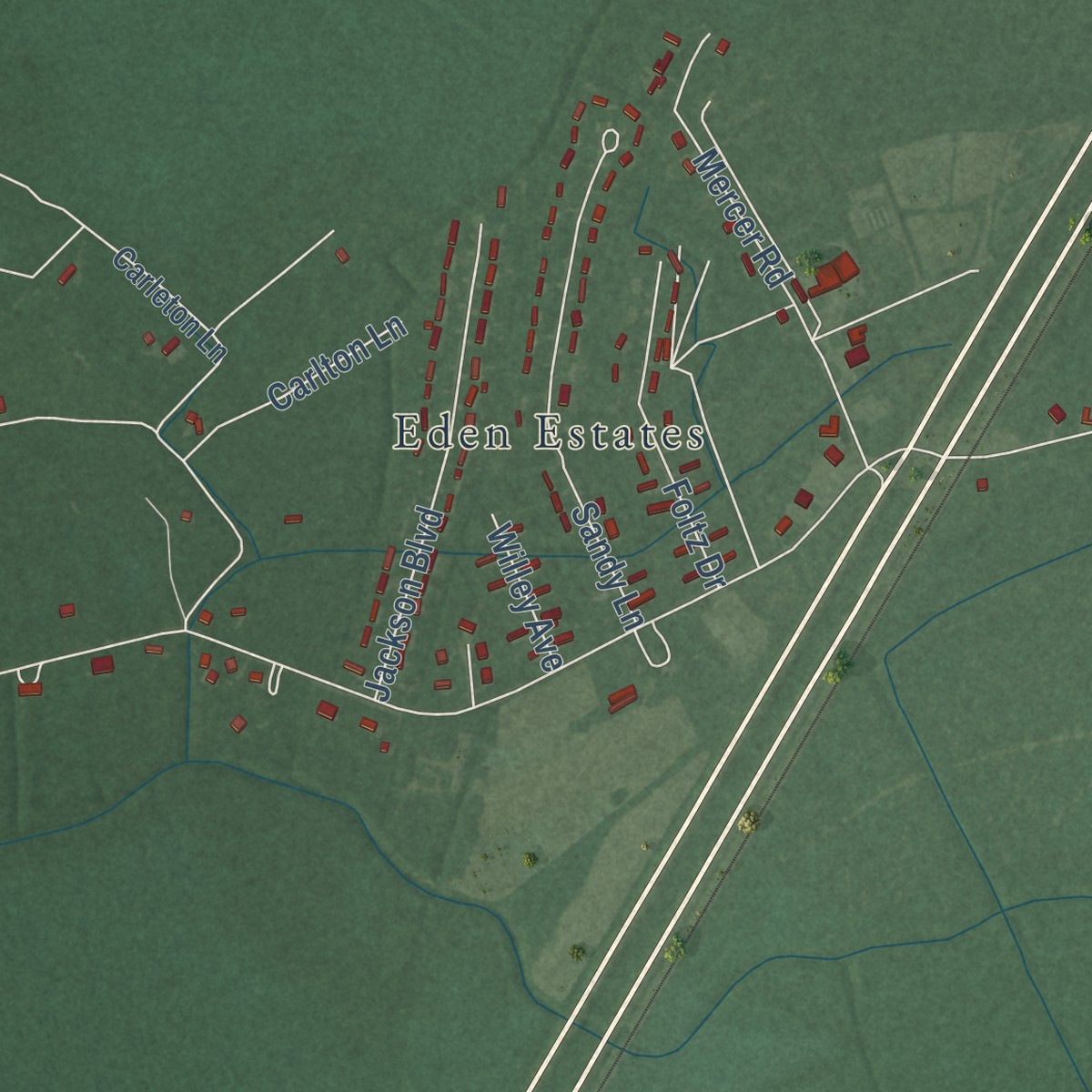 Second close-up of the map of Eden, Maryland print showing more streets and buildings