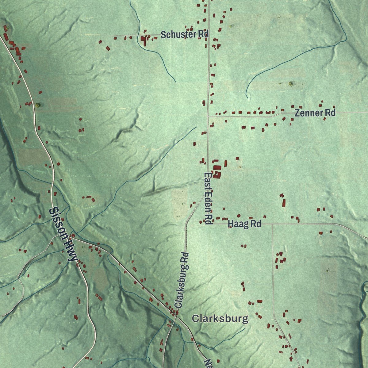 Second close-up of the map of Eden, New York print showing more streets and buildings