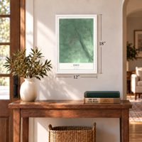 Eden, New York map, 12 x 18 inch print in a white frame in an entryway