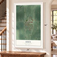 Eden, South Dakota map, 24 x 36 inch print in a white frame by a staircase