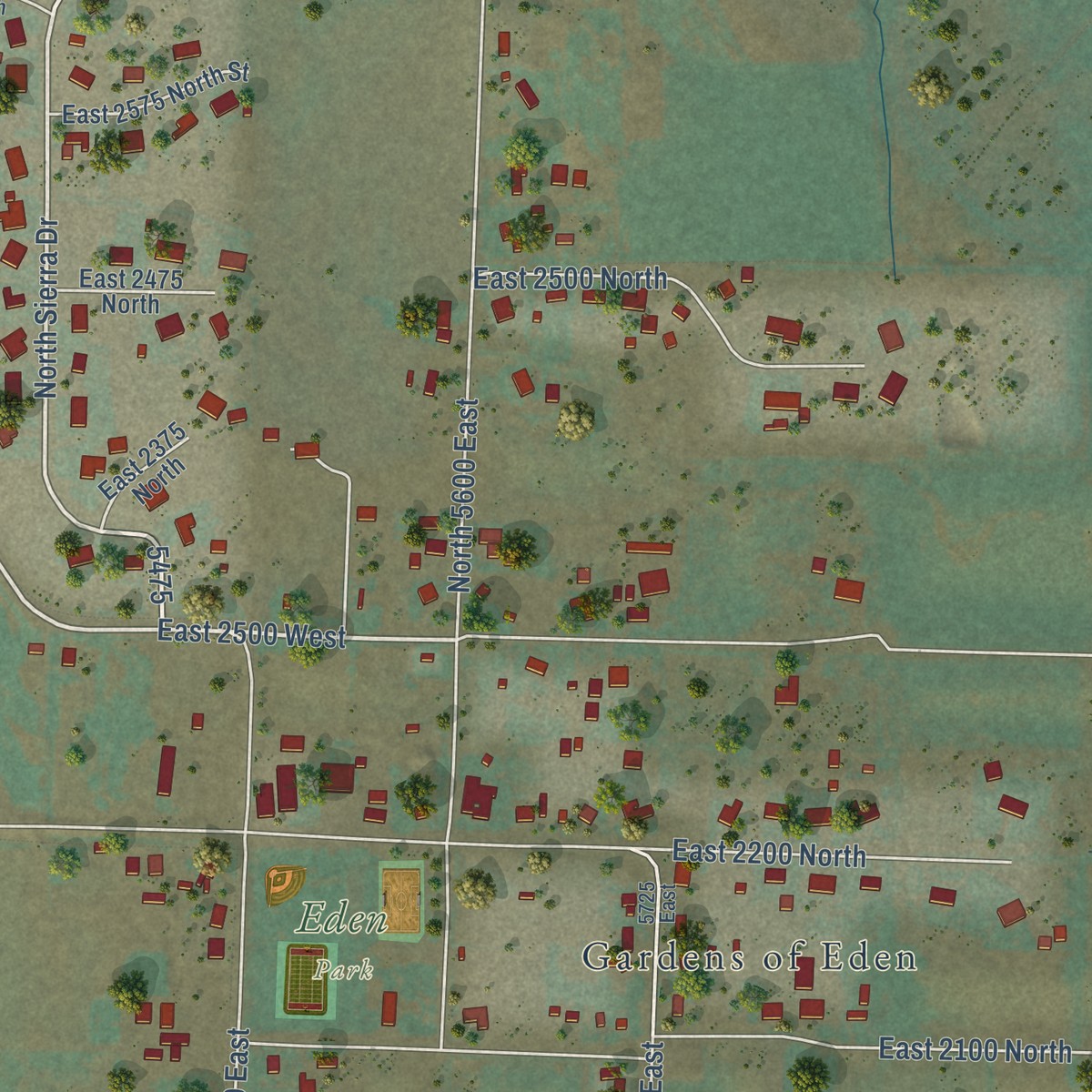 Second close-up of the map of Eden, Utah print showing more streets and buildings