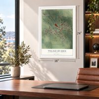 Eden, Wisconsin map, 18 x 24 inch print in a white frame in a home office