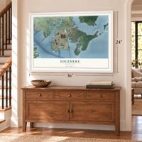 Edgemere, Maryland map, 24 x 36 inch print in a white frame above a dresser by a staircase