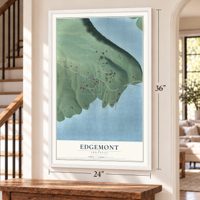 Edgemont, Arkansas map, 24 x 36 inch print in a white frame by a staircase