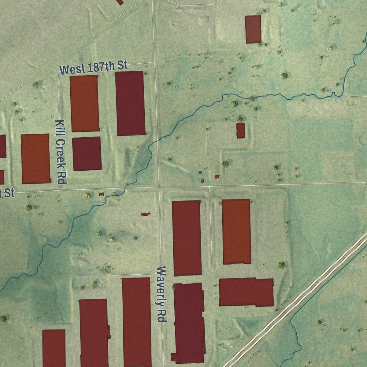 Second close-up of the map of Edgerton, Kansas print showing more streets and buildings