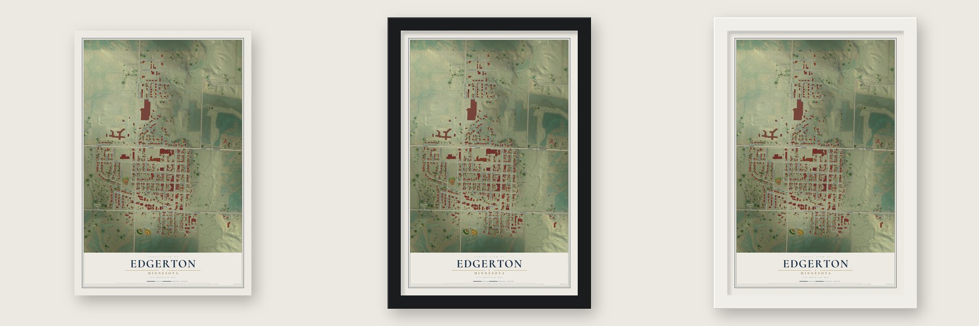 Edgerton, Minnesota map unframed, in a black wood frame and in a white wood frame