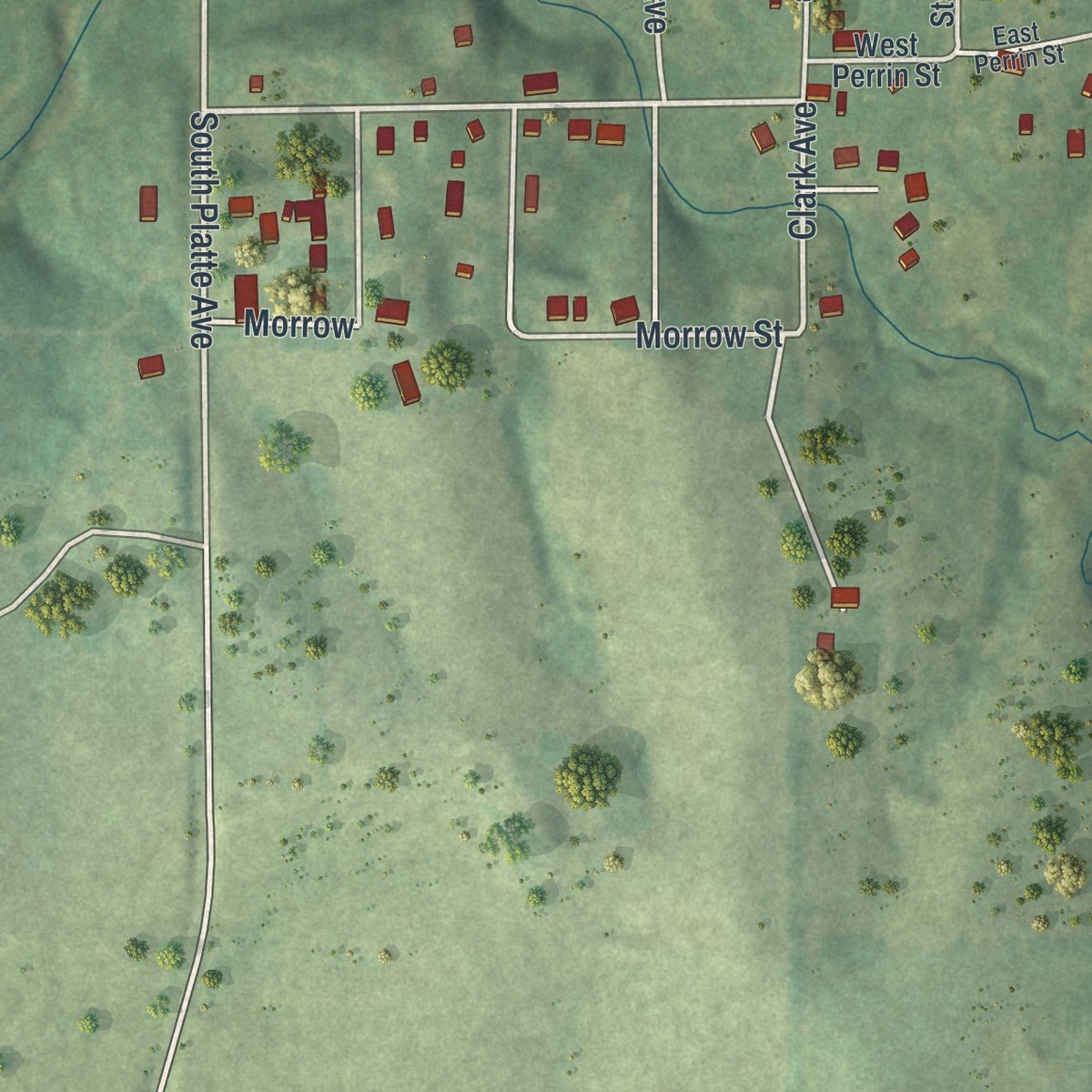 Second close-up of the map of Edgerton, Missouri print showing more streets and buildings