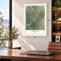 Edgerton, Wyoming map, 18 x 24 inch print in a white frame in a home office