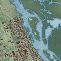 Second close-up of the map of Edgewater, Florida print showing more streets and buildings